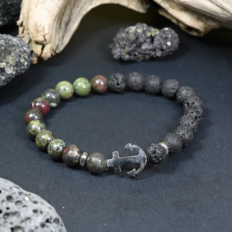 Bracelet Homme Pierre de Lave & Jaspe Héliotrope - Force et Énergie Ancre