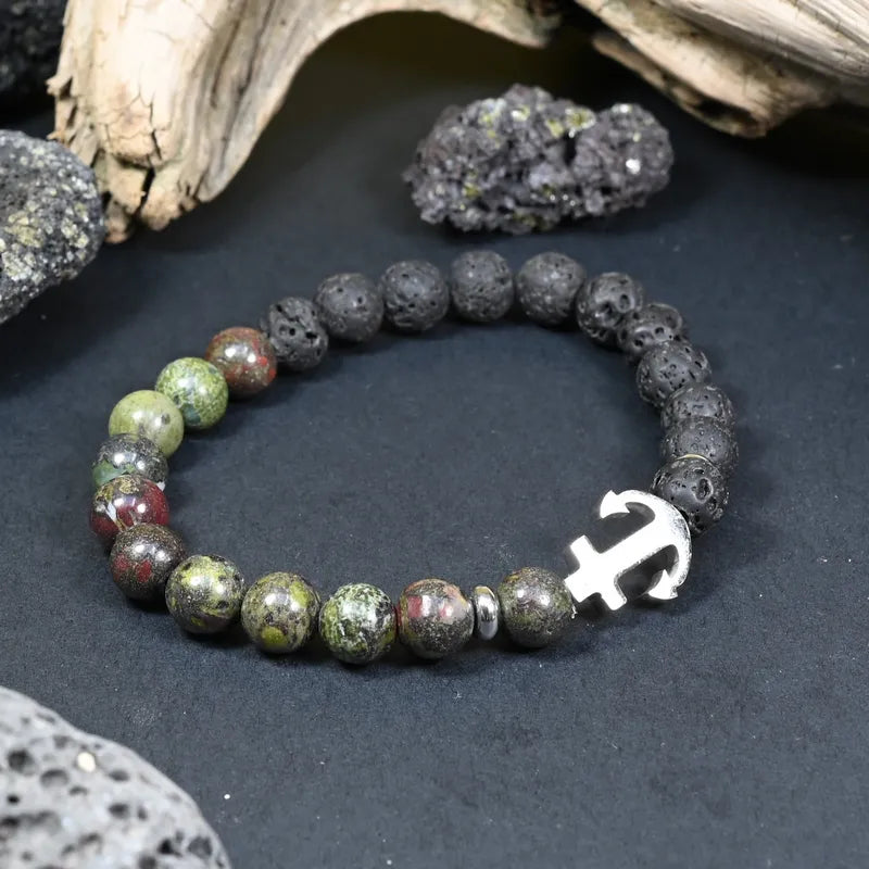 Bracelet Homme Pierre de Lave & Jaspe Héliotrope - Force et Énergie Ancre