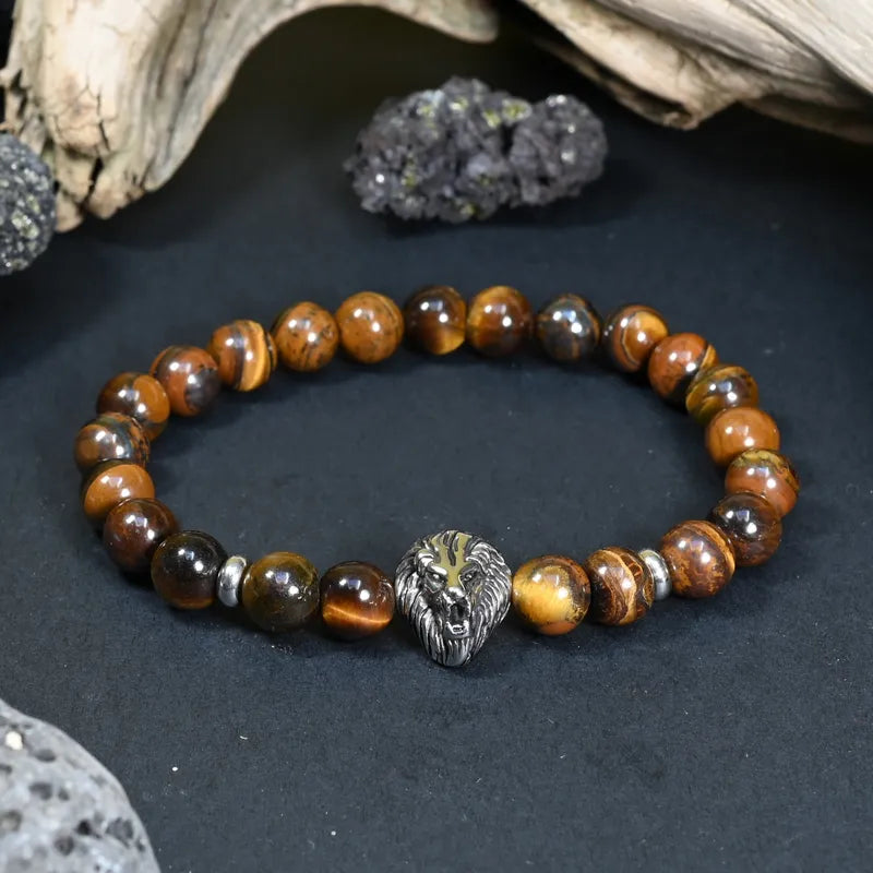 Bracelet Homme Oeil de Tigre - Confiance, Courage & Leadership Lion