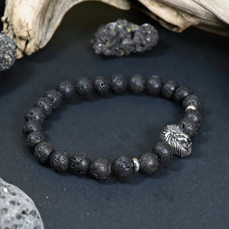 Bracelet Homme Pierre de Lave - Puissance, Ancrage & Leadership Lion