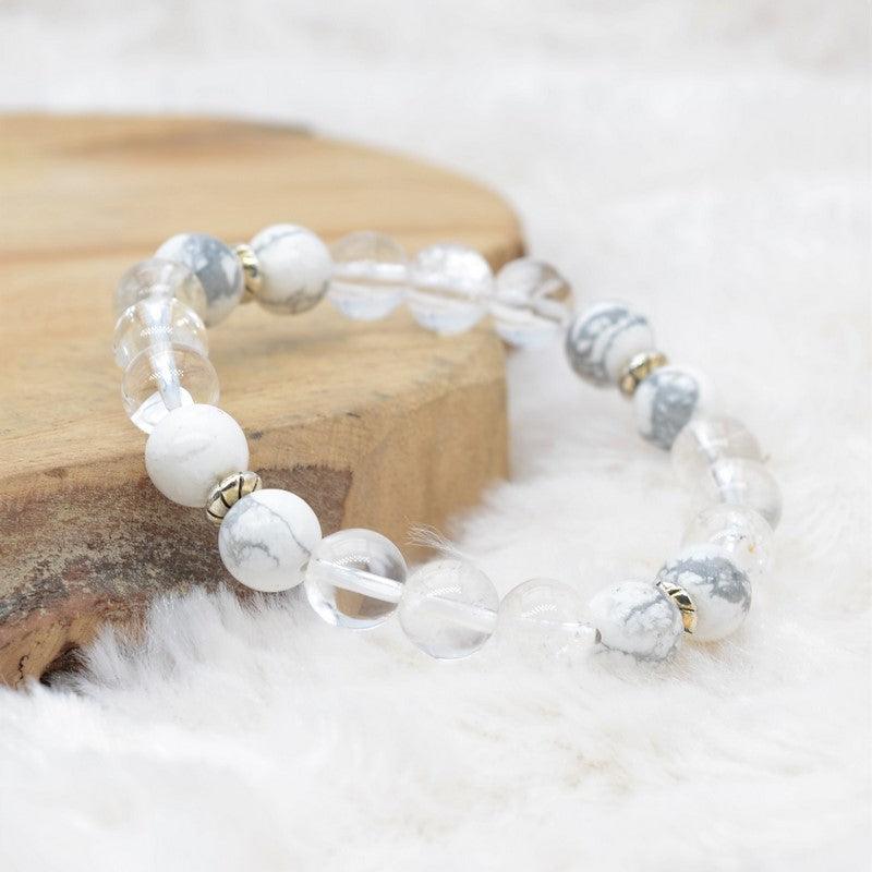 Bracelet "Amplificateur et Patience" en Quartz & Howlite - lespierresdubienetre