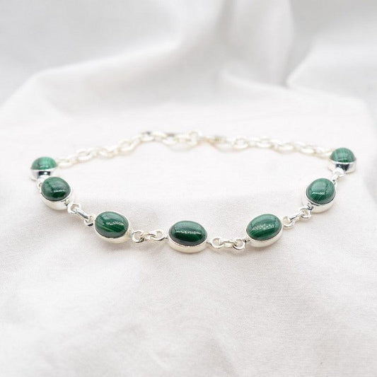 Bracelet "Paix" en Malachite & Argent 925- Pièce Bijouterie - LUXE - lespierresdubienetre