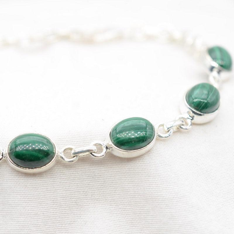 Bracelet "Paix" en Malachite & Argent 925- Pièce Bijouterie - LUXE - lespierresdubienetre