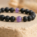 Bracelet "Sommeil" en Améthyste et Pierre de Lave