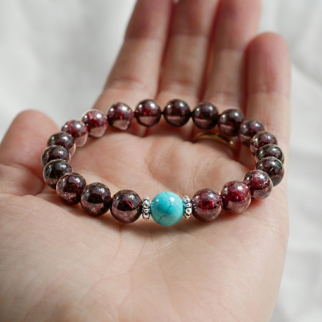 Bracelet "Ancrage et Relâchement" en Grenat & Amazonite