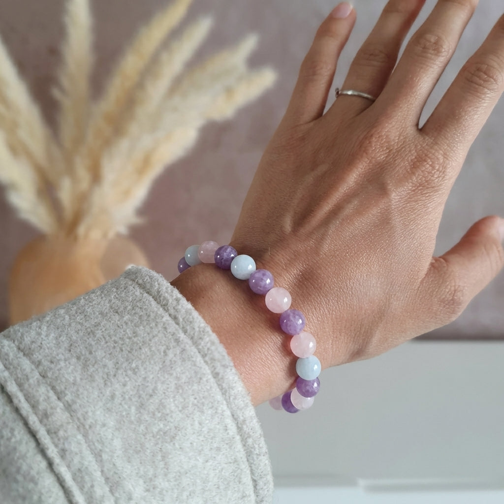 Bracelet "Anti-stress" Mix en Améthyste, Aigue Marine et Quartz Rose