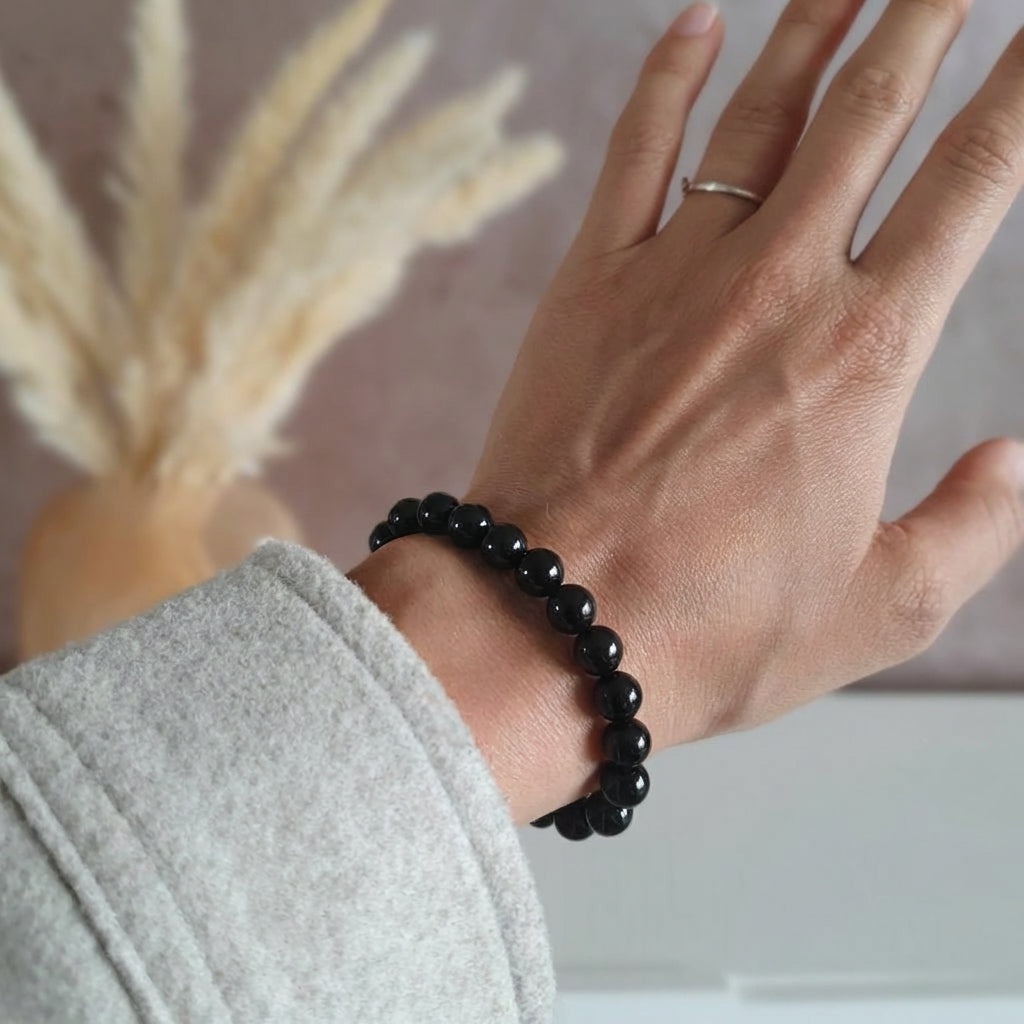 Bracelet "Force Mentale" en Agate Noire
