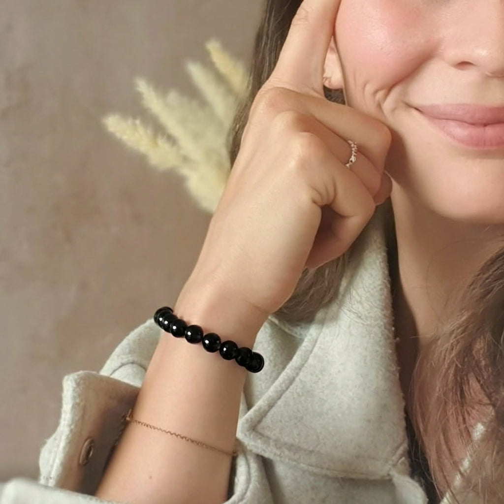 Bracelet "Force Mentale" en Agate Noire