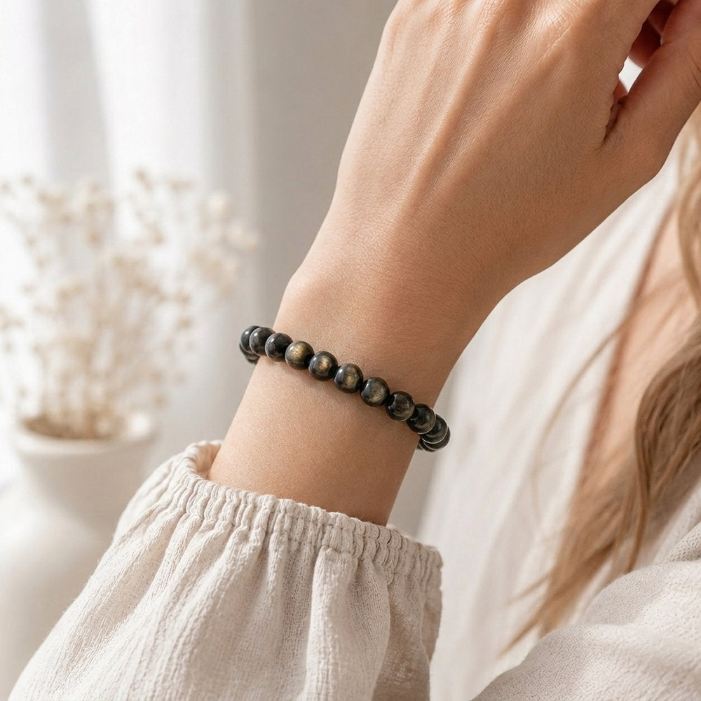 Bracelet "Bouclier" en Obsidienne Dorée