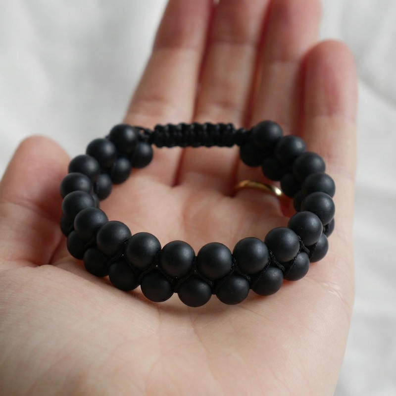 Bracelet "Force Mentale" en Agate Noire - Homme