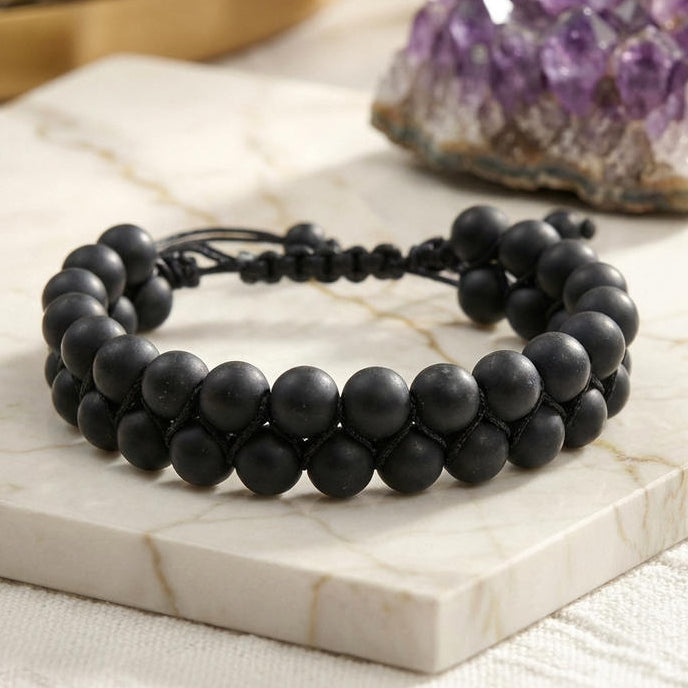 Bracelet "Force Mentale" en Agate Noire - Homme