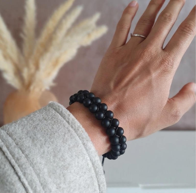 Bracelet "Force Mentale" en Agate Noire - Homme