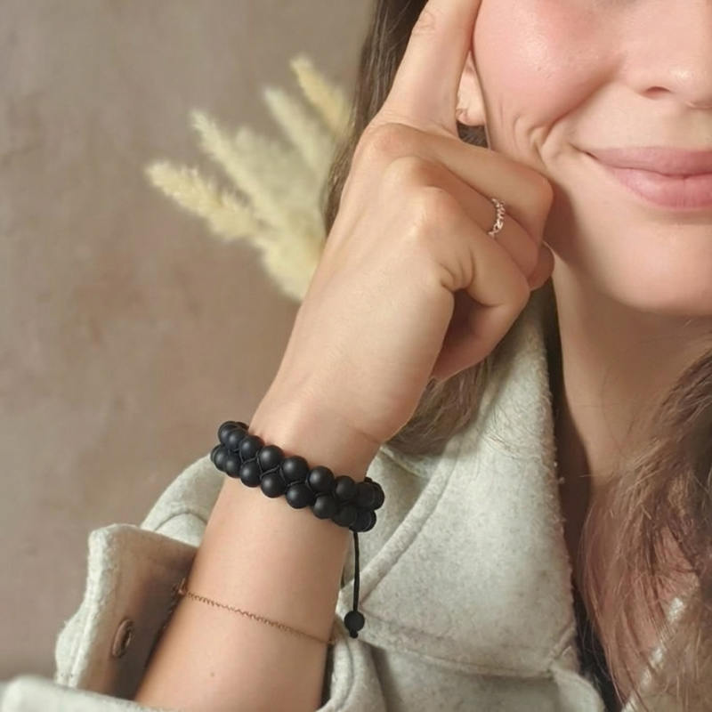 Bracelet "Force Mentale" en Agate Noire - Homme