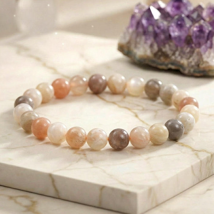 Bracelet "Féminité" en Pierre de Lune Multicolor