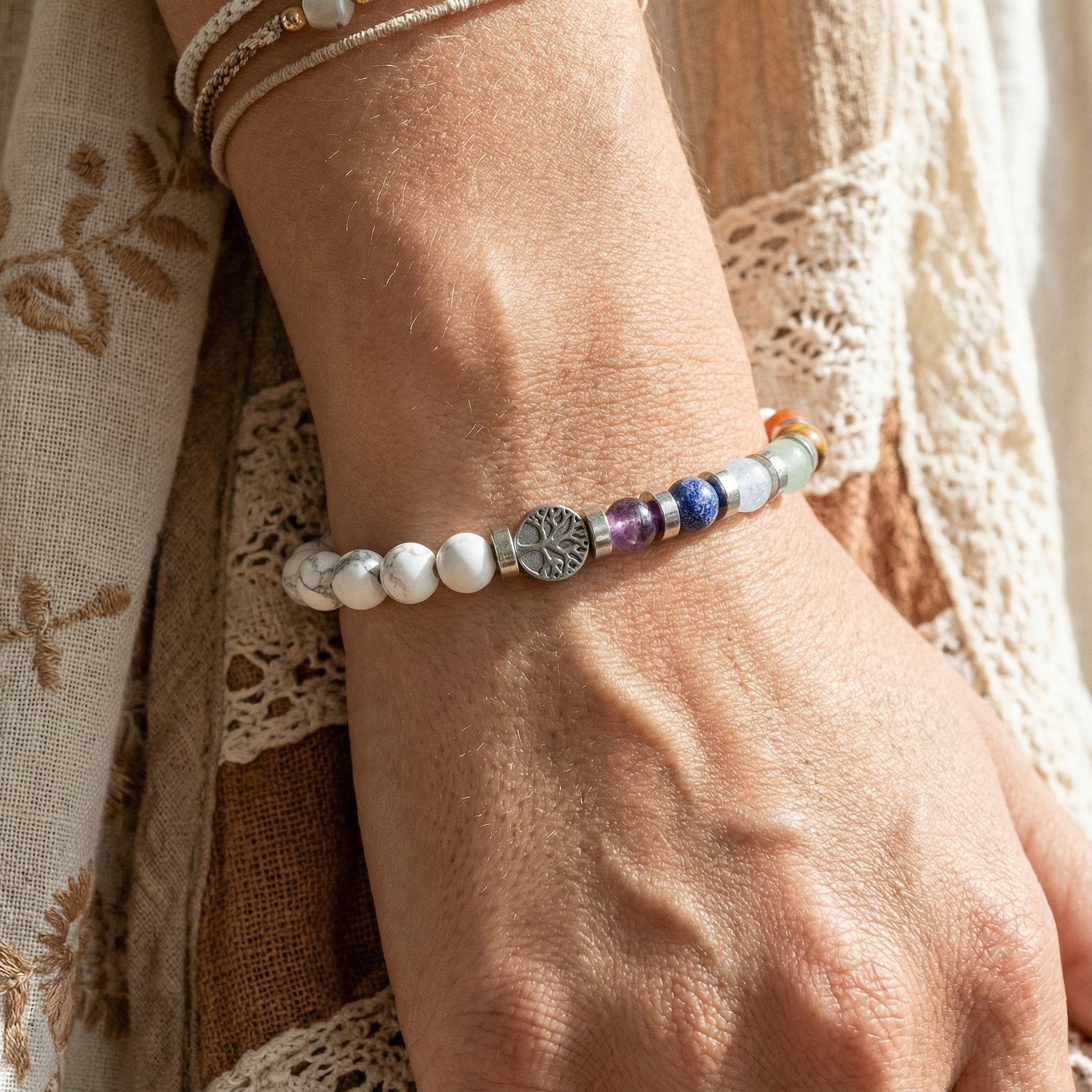 Bracelet unique - 7 chakras et arbre de vie