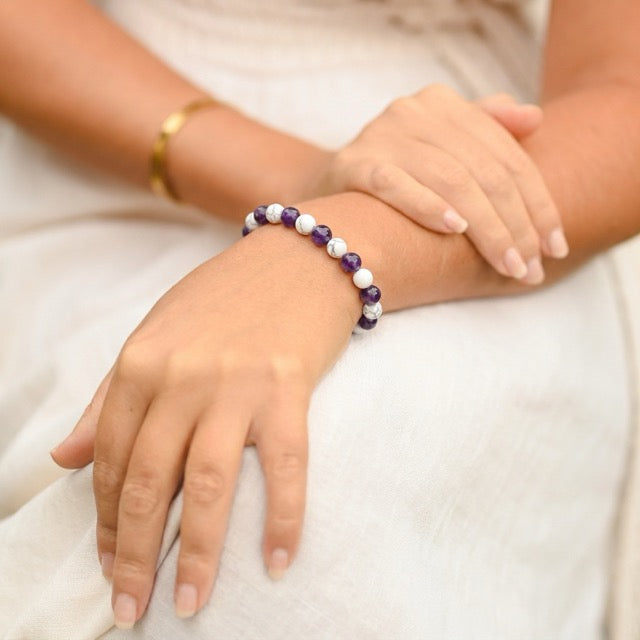 Bracelet "Anti-douleurs" en Howlite & Améthyste
