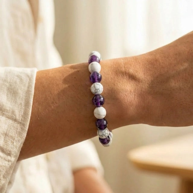 Bracelet "Anti-douleurs" en Howlite et Améthyste