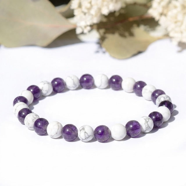 Bracelet "Anti douleurs" en Howlite & Améthyste