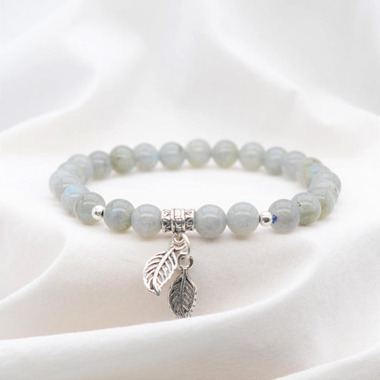 Bracelet "Protection" en Labradorite & Feuille Argent 925 - Pièce de Bijouterie - - lespierresdubienetre