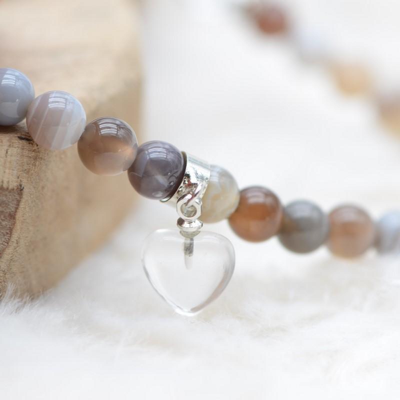 Bracelet "Chance" en Agate du Botswana (Cœur en Quartz) - Les Pierres du Bien-Être