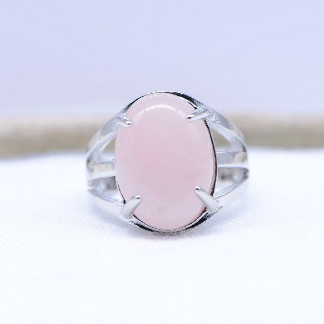 Bague "Amour" Cabochon ovale en Quartz Rose - lespierresdubienetre