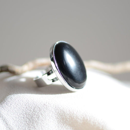 Bague "Bouclier" Ovale en Obsidienne (réglable) - lespierresdubienetre