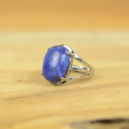 Bague "Contrôle" Cabochon ovale en Lapis Lazuli (réglable) - lespierresdubienetre