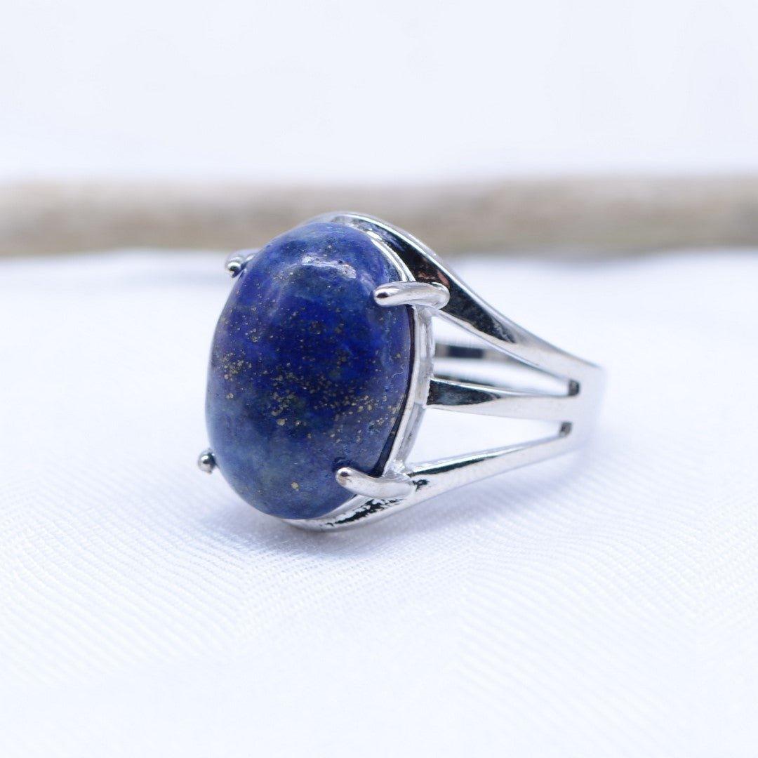 Bague "Contrôle" Cabochon ovale en Lapis Lazuli (réglable) - lespierresdubienetre