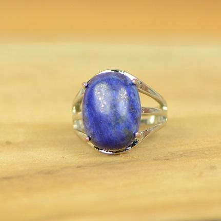 Bague "Contrôle" Cabochon ovale en Lapis Lazuli (réglable) - lespierresdubienetre