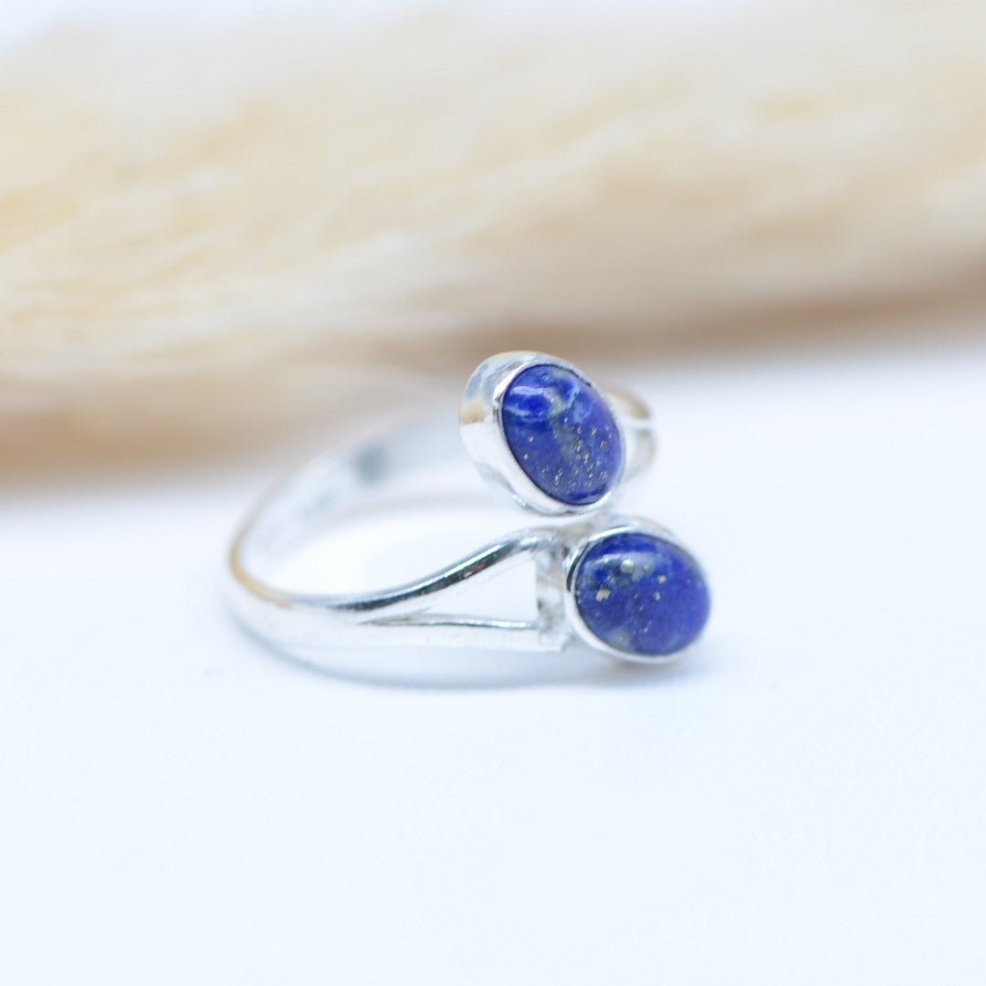 Bague "Contrôle" en lapis Lazuli & Argent 925 Fleur - lespierresdubienetre