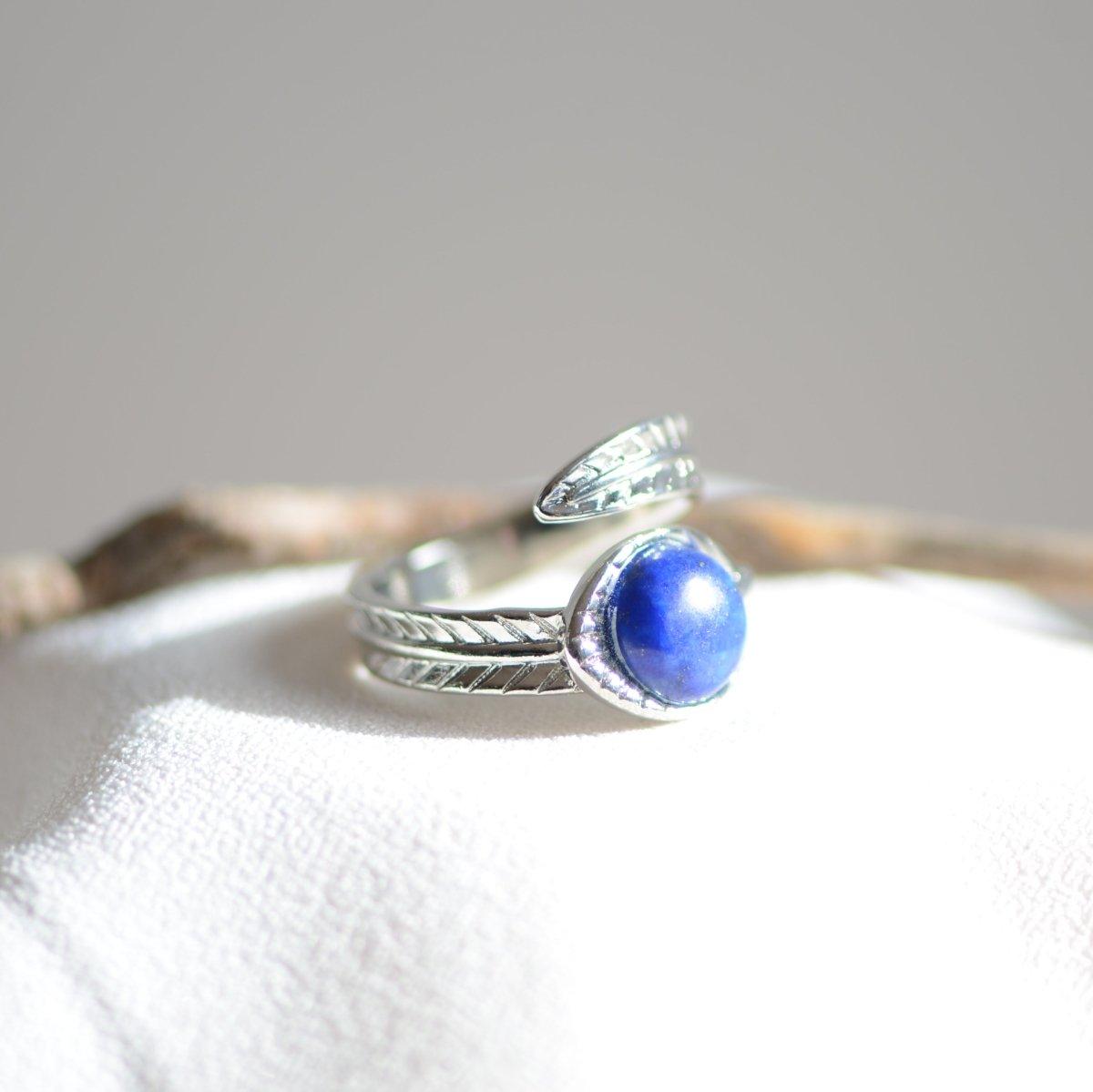 Bague "Contrôle" Feuille en Lapis Lazuli (réglable) - lespierresdubienetre