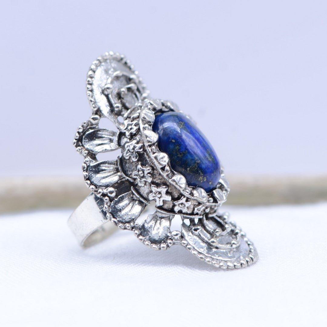 Bague "Contrôle" Stena en Lapis Lazuli (réglable) - lespierresdubienetre