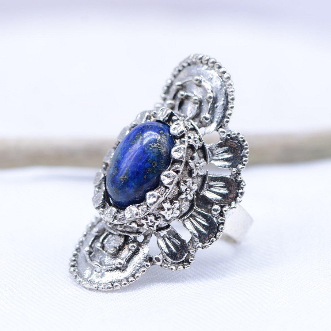 Bague "Contrôle" Stena en Lapis Lazuli (réglable) - lespierresdubienetre