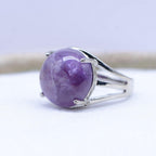 Bague "Sagesse" Cabochon ronde en Améthyste (réglable) - lespierresdubienetre