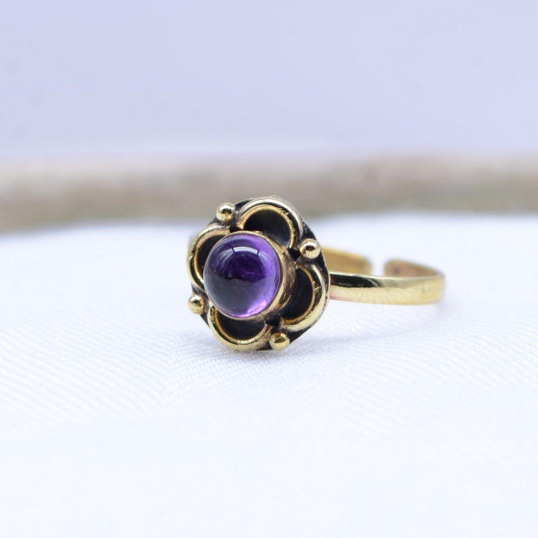 Bague "Sagesse" fleur en Améthyste (réglable) - lespierresdubienetre