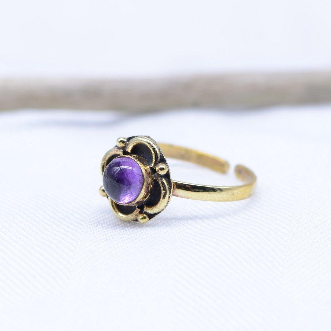 Bague "Sagesse" fleur en Améthyste (réglable) - lespierresdubienetre