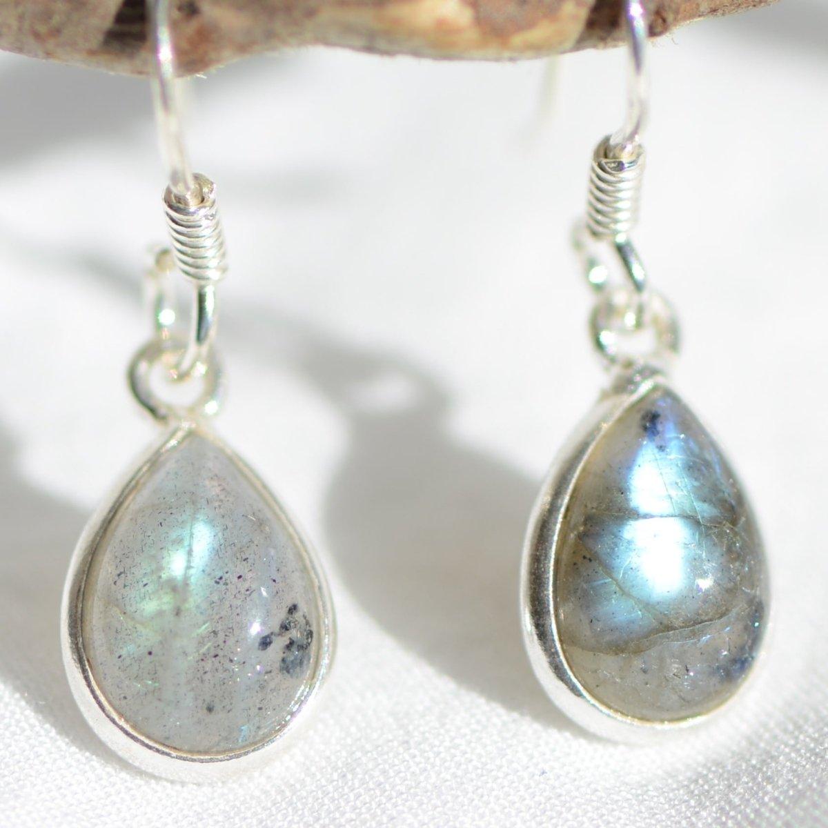 Boucles d'oreilles "Protection" en Labradorite Goutte (Argent 925) - lespierresdubienetre