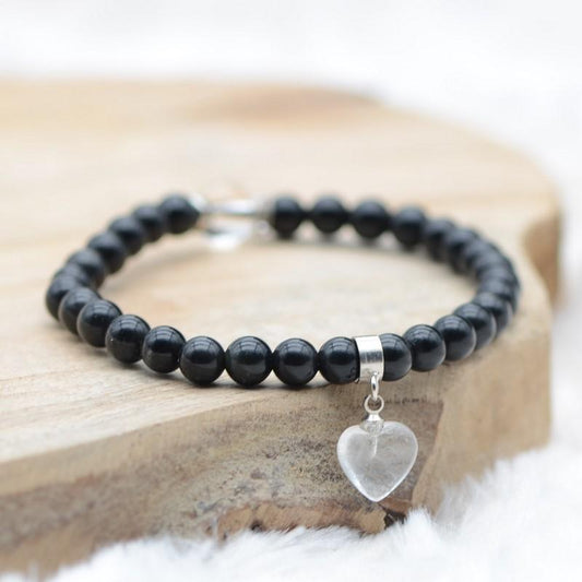 Bracelet "Absorption" en Tourmaline Noire (Coeur en Quartz) - lespierresdubienetre