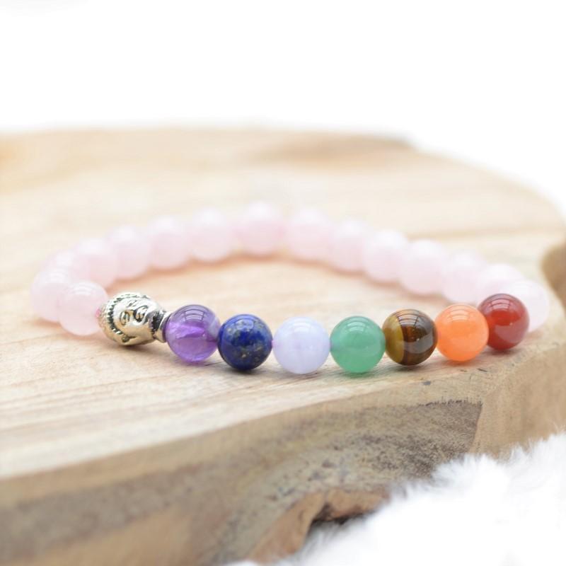 Bracelet "Amour des 7 Chakras" en Quartz Rose - lespierresdubienetre