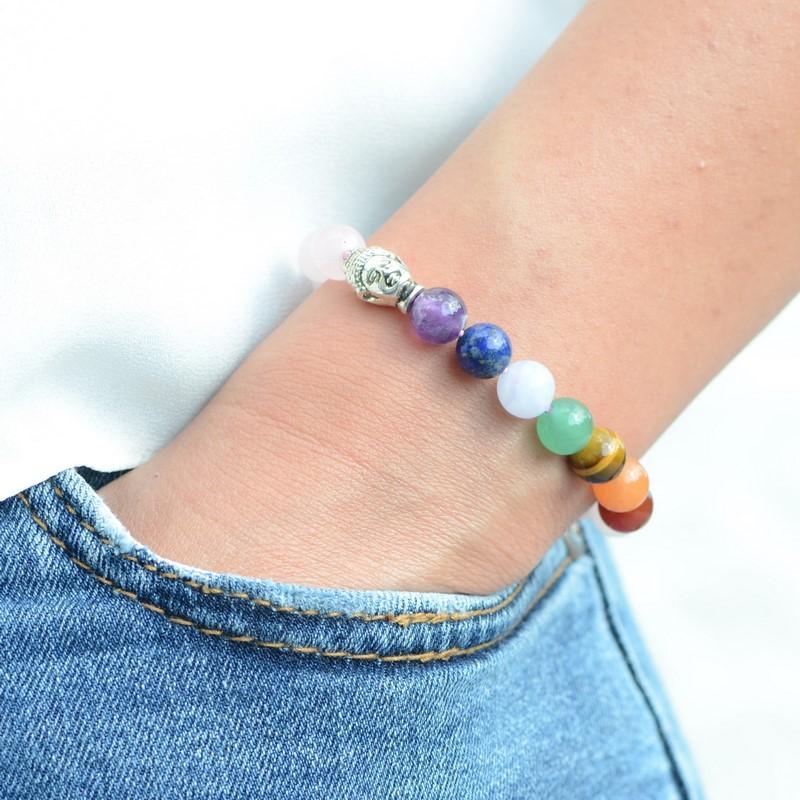 Bracelet "Amour des 7 Chakras" en Quartz Rose - lespierresdubienetre