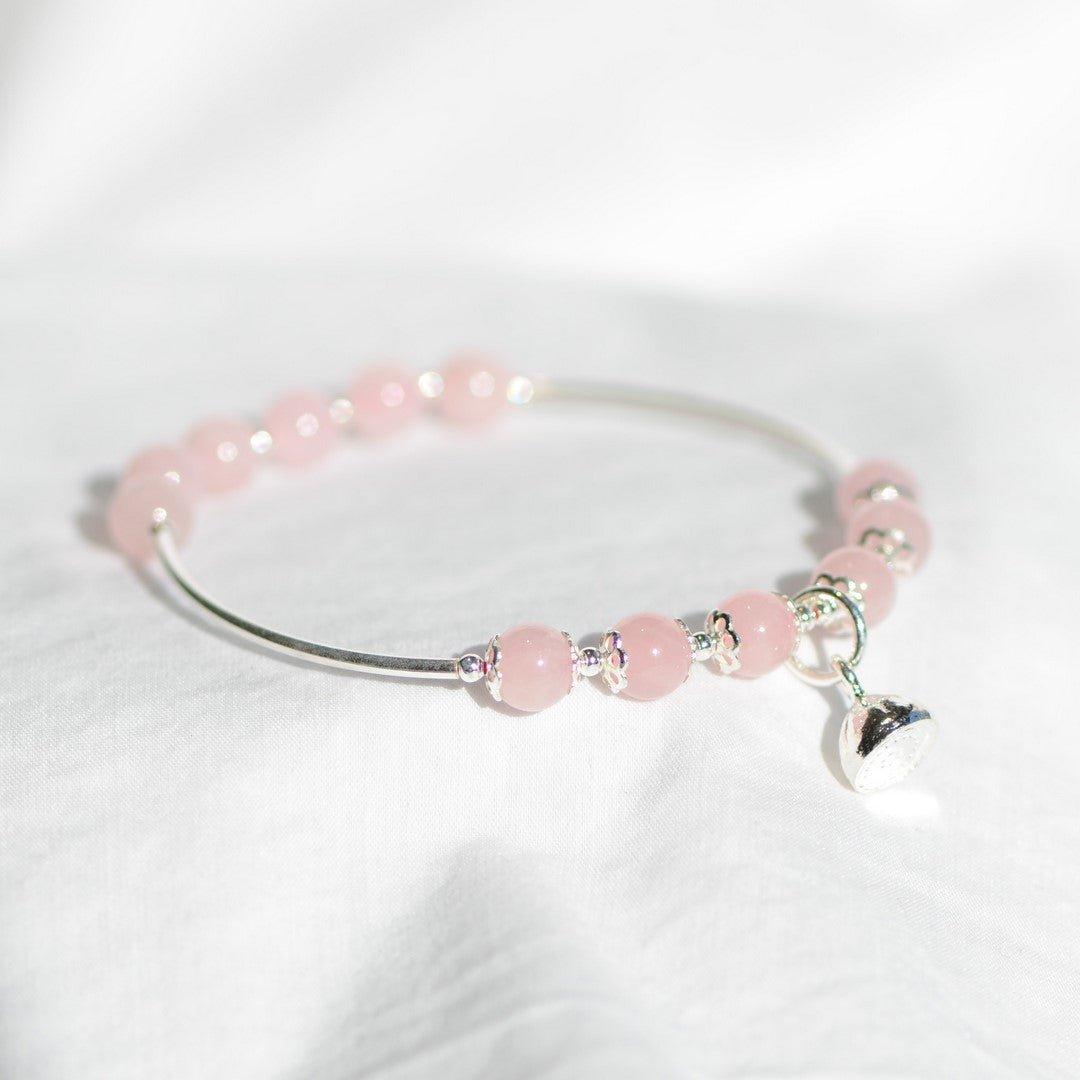 Bracelet "Amour" en Quartz Rose & Argent 925 Charm - Pièce de Bijouterie - lespierresdubienetre