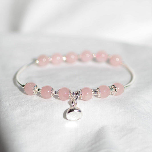 Bracelet "Amour" en Quartz Rose & Argent 925 Charm - Pièce de Bijouterie - lespierresdubienetre