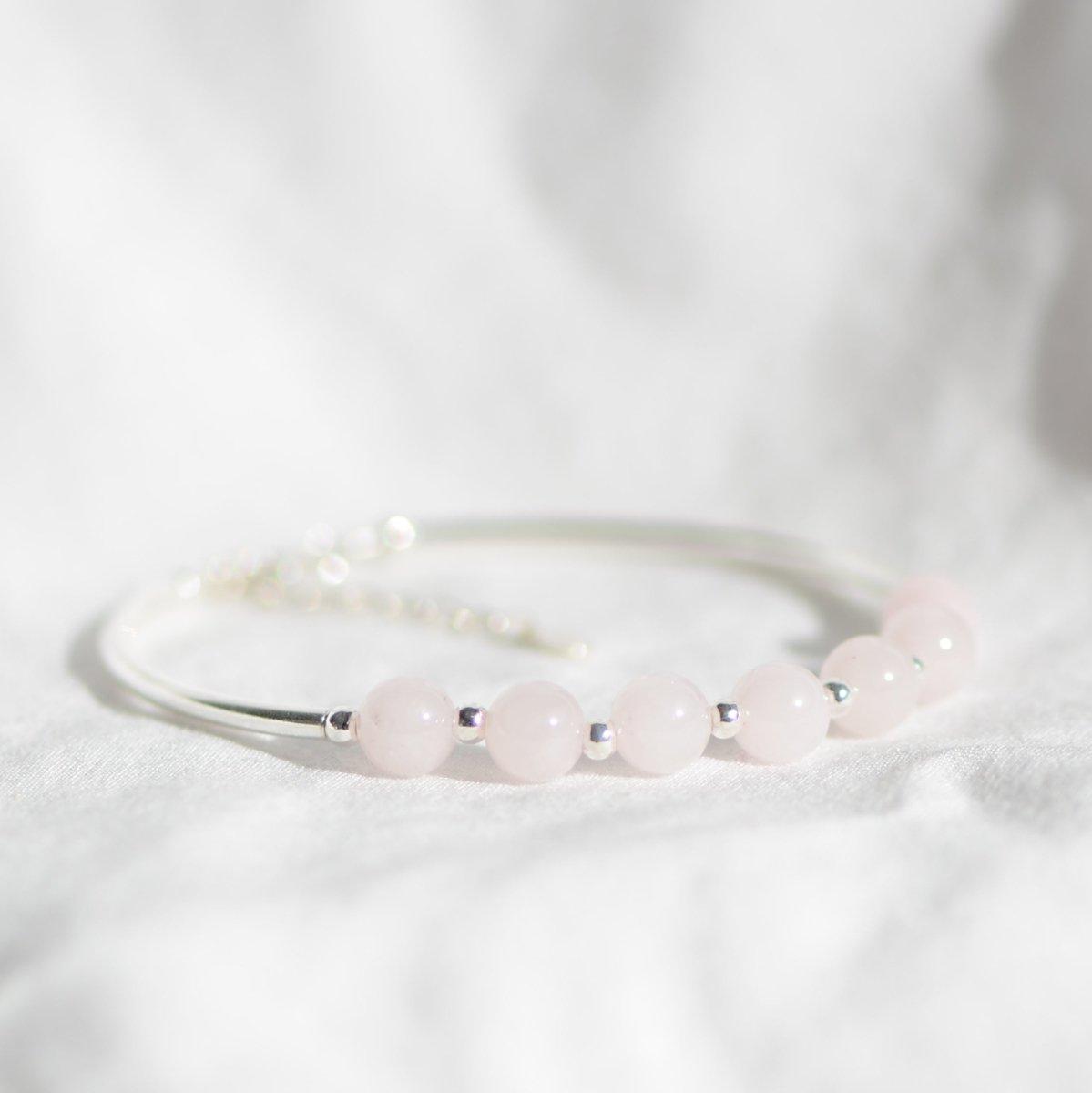 Bracelet "Amour" en Quartz Rose & Argent 925- Pièce de Bijouterie - lespierresdubienetre