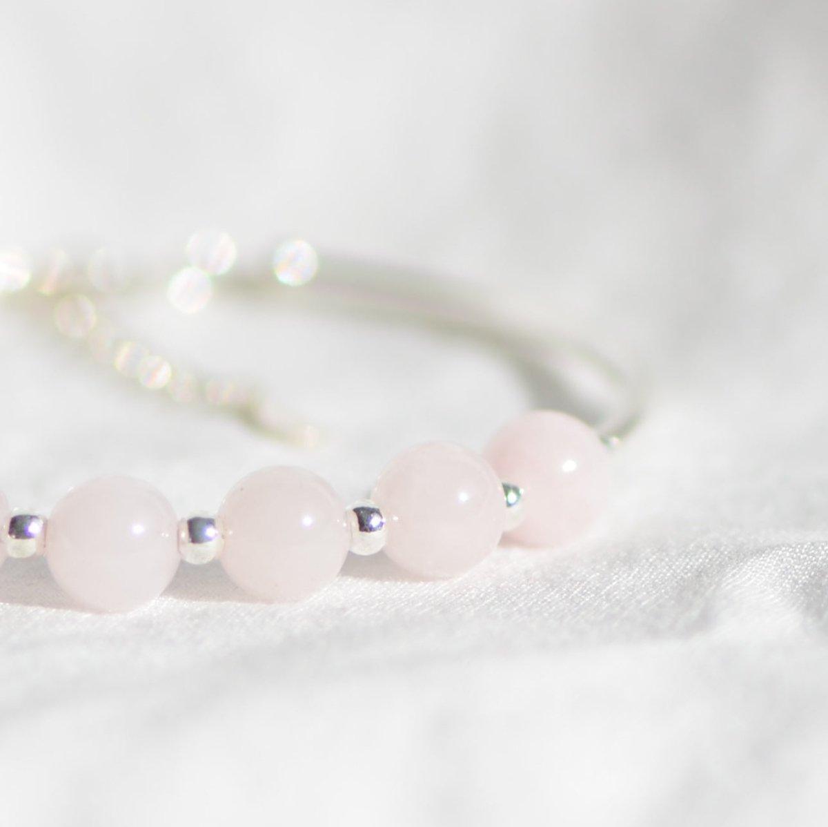 Bracelet "Amour" en Quartz Rose & Argent 925- Pièce de Bijouterie - lespierresdubienetre