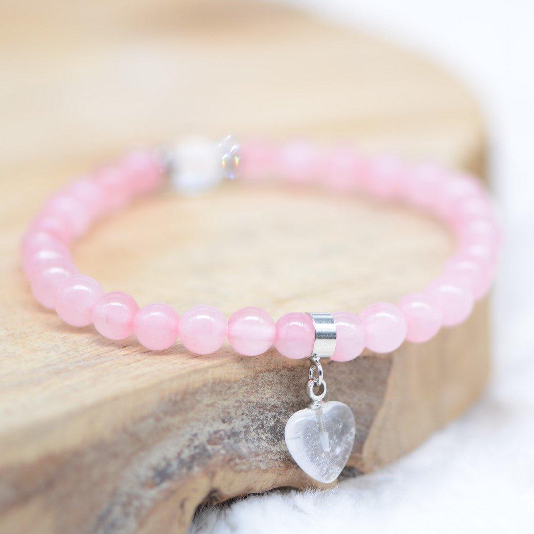 Bracelet "Amour" en Quartz Rose (Cœur en Quartz) - lespierresdubienetre