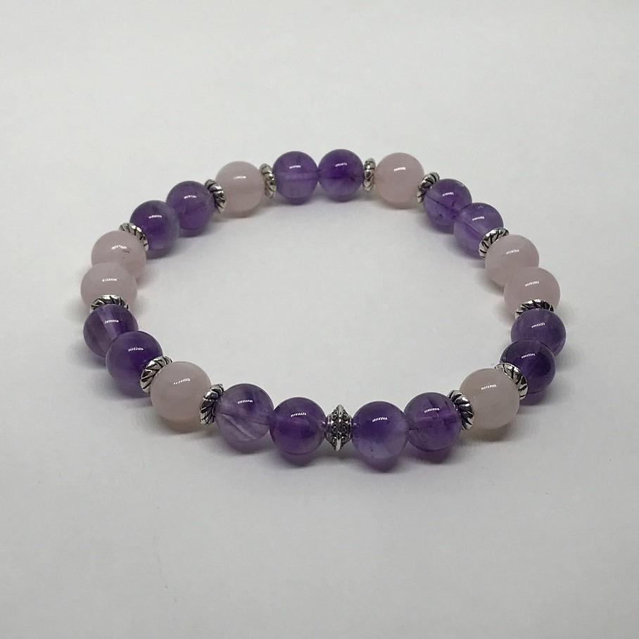 Bracelet "Amour et Sagesse" en Améthyste & Quartz Rose de Madagascar - lespierresdubienetre