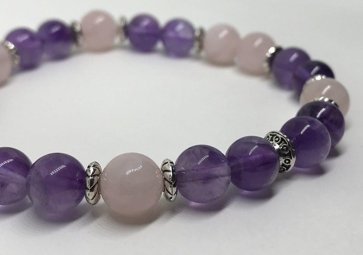 Bracelet "Amour et Sagesse" en Améthyste & Quartz Rose de Madagascar - lespierresdubienetre