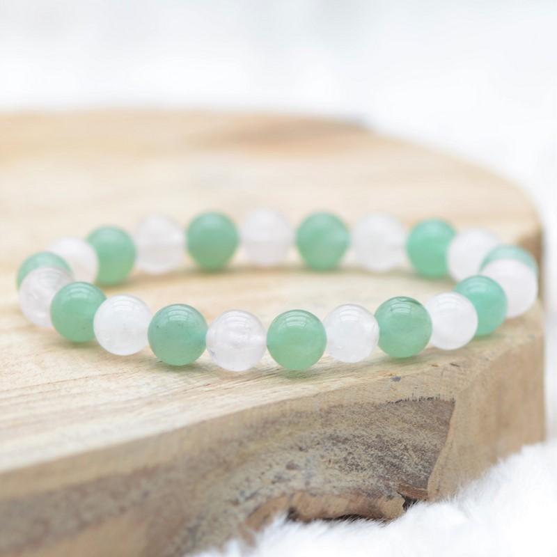 Bracelet "Amour et Tranquillité" Mix en Quartz Rose et Aventurine - lespierresdubienetre