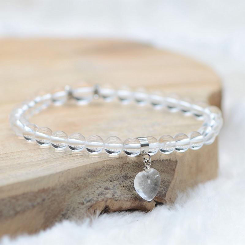 Bracelet "Amplificateur" en Cristal de Roche (Cœur en Quartz) - lespierresdubienetre