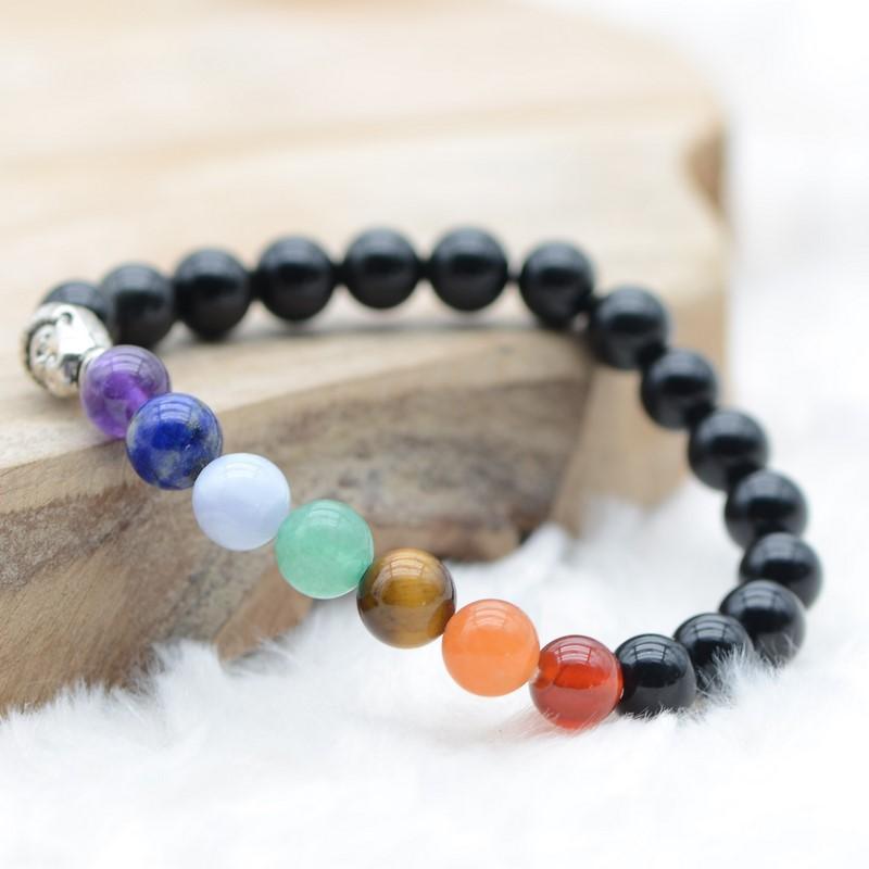 Bracelet "Ancrage des 7 Chakras" en Obsidienne Oeil Céleste - lespierresdubienetre